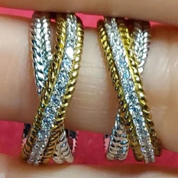 Vtg JUDITH RIPKA Criss Cross CZ Hoop Earrings - Picture 6 of 8